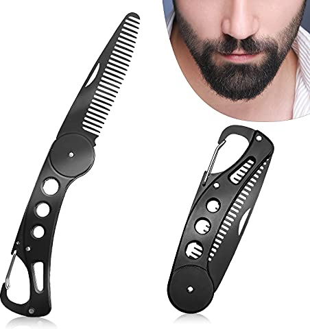 Steel Beard Comb for Men - Folding Pocket Comb for Grooming Hair, Beards & Mustaches - Anti-Static Styling Tool, 9.5 * 3 * 1.5 cm