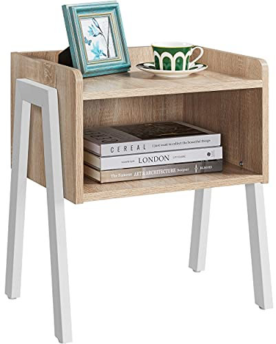 Yaheetech Table de Chevet en Bois Table de Nuit Industriel Empilable Style Vintage avec Compartiment Ouvert Table d'Appoint pour Chambre Salon Couloir Bureau 46 x 35 x 52,5 cm 591654 Light Oak