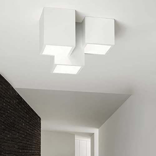 Plafoniera cubo 3 luci led attacco GU10 in gesso lampada da soffitto quadrata moderno bianco verniciabile (Plafoniera Cubo)