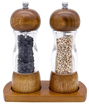 Sindax Molinillo Pimienta Madera, Juego de 2 Molinillos de Sal y Pimienta Manuales, Multifunción con Mecanismo de Cerámica Molinillo Especias