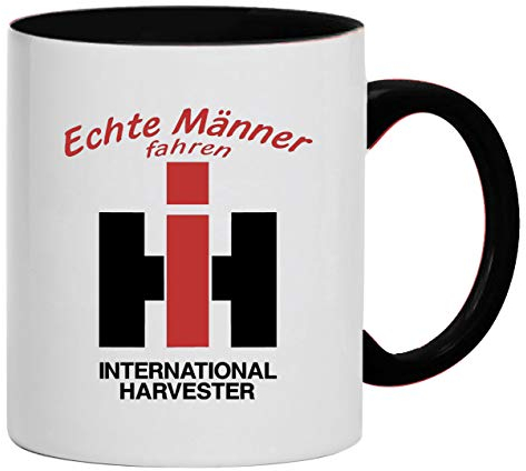 Echte Männer fahren IHC International Harvester Tasse Kaffeebecher Keramik, 330 ml Inhalt | Weiß/Schwarz