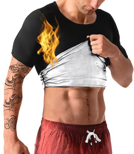 Sudation T-Shirt Top Manche Courte Amincissante Ventre Plat Maigrir Sauna Suit Shapewear Costume D'entraînement Formateur Shaper Exercice Fitness Gym Yoga Sport Vetement Débardeur Gilet Hommes