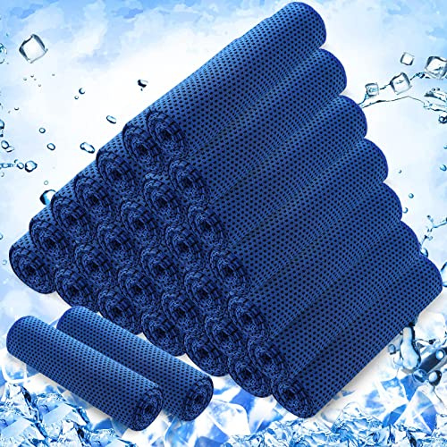 Hosuly 30 Pack Cooling Towels, 40x12 Ice Breathable Chilly Sweat Rag Microfiber Workout Rags for Gym Towels for Neck and Face for Yoga Golf Sport Running(Dark Blue)