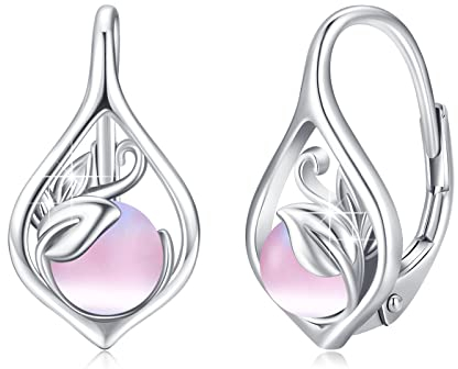 Katzenauge Mondstein Ohrringe 925 Sterling Silber Ranke Leverback Ohrringe für Frauen Katzenauge Mondstein Creolen Schmuck für Frauen Damen