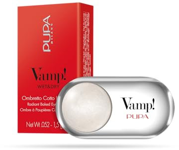 Pupa Ombretto Vamp! Wet&Dry 401 White Snow - Ombretto Colore puro, alta Pigmentazione, Multi-Effetto (disponibile in 54 Varianti Colore e 7 diversi Finish)