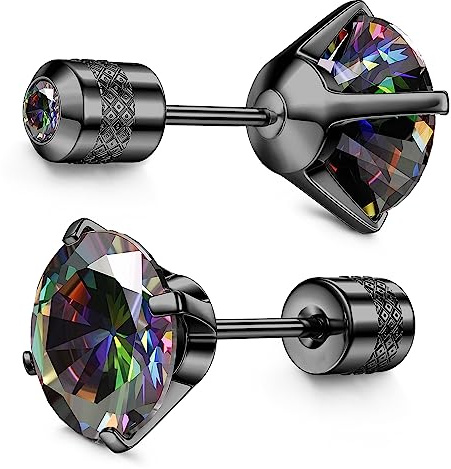 Subiceto Titanium Screw Back Earrings Sleep Stud Hypoallergenic for Women Men Sensitive Ears, Titanium, Cubic Zirconia