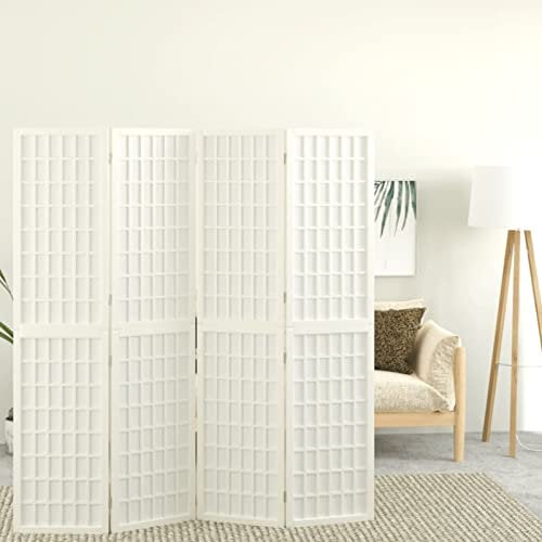 4-TLG. Paravent Japanischer Stil Faltbar, CIADAZ Spanische Wand Raumteiler, Raumtrenner, Trennwand, Mobile Umkleidekabine, Zimmertrenner, Faltwand, Abtrennung Schlafzimmer, 160x170 cm Weiß