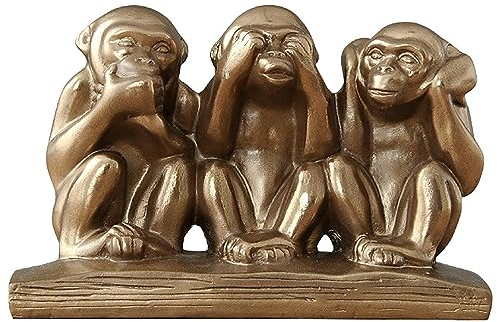 3 Affen Figuren deko wohnzimmer 3er Set,Bronze Skulptur Deko Wohnzimmer Modern Harz Statue,Dekorative Figur von 3 weisen Affen Dekoration Statue für Büro Home Tischdekor und Briefbeschwerer fungieren