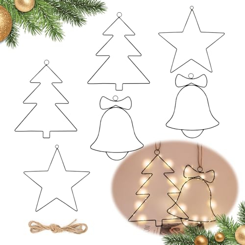BOFUNX 6 Stück Metallring in Stern Weihnachtsbaum Glocken Formen Metall Schwarz 25/20 cm Weihnachtsdeko Metall Dekohänger für Wand Fenster Weihnachtsbaum