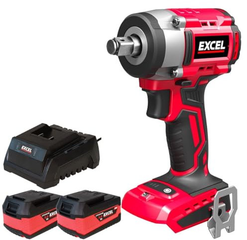 Excel 18V Cordless Brushless 1/2'' Impact Wrench with 2 x 5.0Ah Battery & Charger