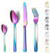Funnydin 24 Stück Besteck Set 6 Personen, Premium-Edelstahl Besteck Set mit Gabel, Messer, Löffel, Spülmaschinenfest, Einzigartig und Elegant in Regenbogen-Look