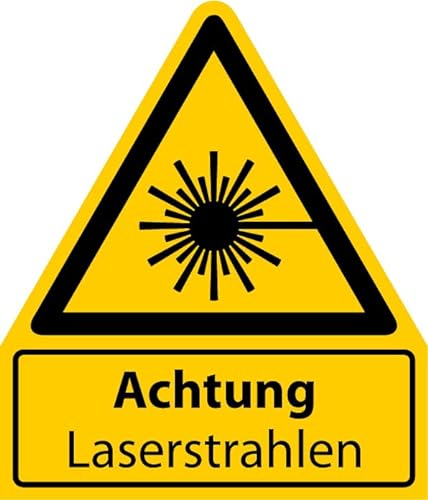 Aufkleber Warnaufkleber „Achtung Laserstrahlen“ Warnung Warnschild Folie signalgelb ähnl. ISO 7010 | Größen wählbar Made in Germany, Größen Name: 105x123 mm