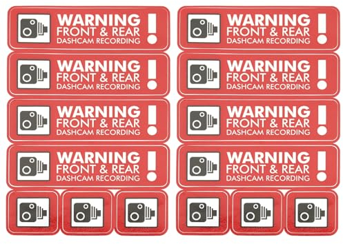 VGOL 2 PCS Dash Cam Recording Stickers CCTV Recording Stickers 35mm x 130mm/35mm x 40mm Car Van Truck Vehicle Taxi Mini Bus Camera Security Stickers Red (English Version)