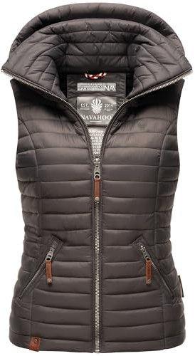 Navahoo Damen Steppweste Bodywarmer Übergangsjacke Weste mit abnehmbarer Kapuze Shadaa XS-3XL (DE/NL/SE/PL, Alphanumerisch, S, Regular, Regular, Anthrazit)