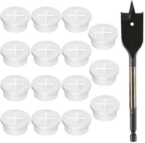 Acmerota 10 Pcs 1Inch Flexible Cable Grommet White, Cable Cord Grommet for Wall Partition Manage Cable, Rubber Grommets for Desk Table and Other Furniture Hole Cover Cable Management, with 1 Drill Bit
