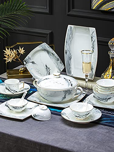 Service de table chinois 38/70 pièces, vaisselle en céramique effet marbre, service cadeau pour 6 à 10 personnes (doré 70 pièces)
