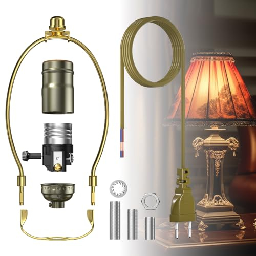 BrightArk DIY Lampenfassung Lampe Rewire Kit 8 ft Kabel Lampe Teile E27 Lampenfassung Ersatz, Antike Messing Lampe Reparatur Teile machen eine Lampe Kit für Tischlampen, DIY Lampe Kits zu reparieren