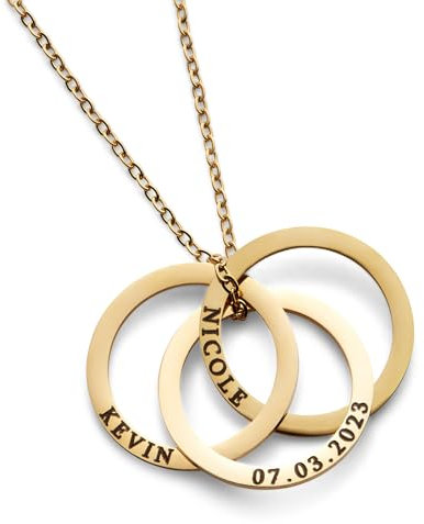Crafted Memories - Personalised Russian Ring Necklace | Custom Engraved Names & Dates | Stainless Steel with 18k Gold, Silver, Rose Gold Options | Ideal for Mother, Daughter