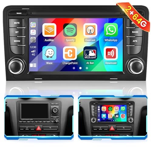 Inefala Android 13 2+64G Stereo para Audi A3 8P, A3 8P1 3-door Hatchback, S3 8P, RS3 Sportback con Wireless Carplay Android Auto Pantalla Táctil de 7 GPS WIFI EQ FM SWC Canbus Cámara de Marcha Aatrás
