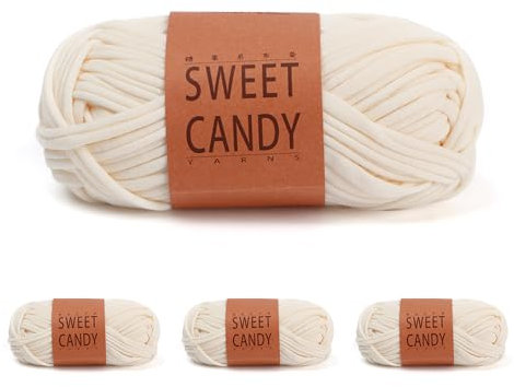 Ceihwa 4pz Filato Grosso in Poliestere beige Fettuccia per Borse a Uncinetto Filati Maglieria Gomitoli Cotone per Uncinetto Tessuto Filato T-Shirt Filato Tessuto Crochet per DIY Artigianato-100g