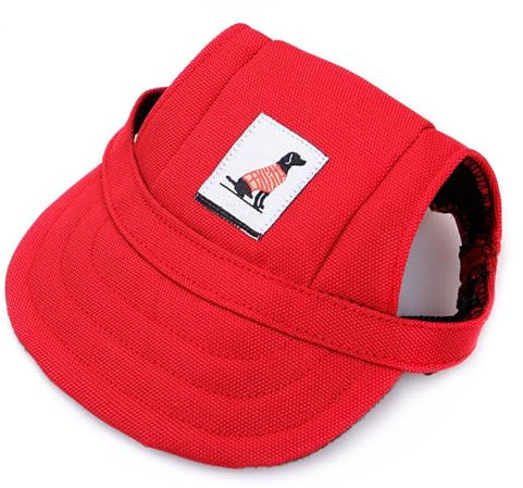 LATRAT Hunde Baseballmütze, Basecap Verstellbar Sonnenschutz Hut Hundecap mit Ohrlöchern Sommer Schattierungshut Outdoor (Rot, M)