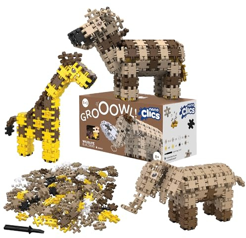 Clics Nano Wildlife 250, Konstruktionsspielzeug für Kinder ab 8 Jahren, kreatives Lernspielzeug im 250-teiligen Set, Bausteine für Mädchen und Jungen, Montessori STEM, dauerhaftes Spielzeug