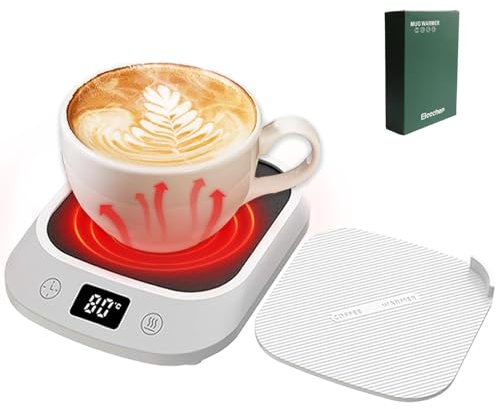 Eleechen Coffee Mug Warmer, Smart Cup Warmer for Desk with 8H Auto On/Off, 4 Temperature Settings (40℃/55℃/65℃/80℃), Self Heating Coaster for Coffee Mug, Milk-Cup Warmer (White)