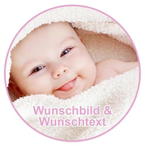 Fondantify Tortenaufleger essbar mit Wunschfoto und Wunschtext aus Fondant oder Oblate für Geburtstag, Einschulung usw. in verschiedenen Größen (10cm, Oblatenpapier)
