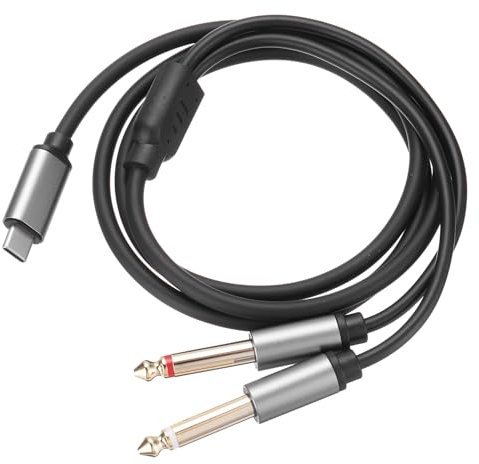 sourcing map USB C to Dual 6.35mm 1/4 Inch Stereo Splitter Y Cable Black Audio Cord for Smartphone, Laptop Link Amplifier, Mixing Console Mixer, Speaker,3.3 Feet