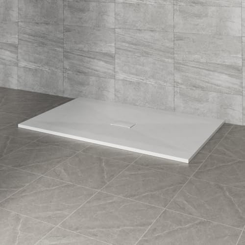 NRG 1700x1000mm SMC Rectangle Shower Tray White Bathroom Shower Base | Wet Room Shower Base Tray, Shower Enclosure Tray, Wetroom Shower Cubicle Base, Slate Effect, Easy to Clean, Anti Slip