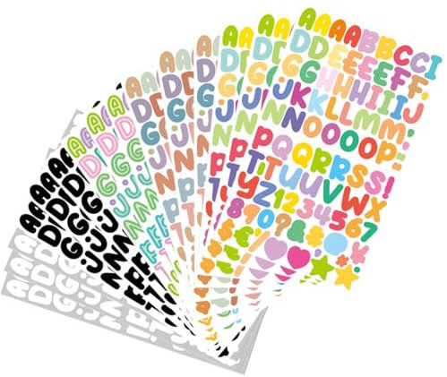 15 Blatt Buchstabenaufkleber Alphabet Zahlen Selbstklebend, Wasserfest Klebrig Bunt Personalisiert Buchstaben Aufkleberfür Scrapbooking Wasserflaschen und Tassen