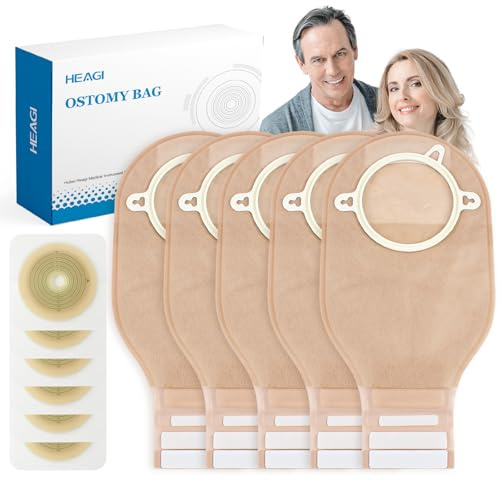 60pcs Ostomy Supplies Colostomy Bags, 2 Piece Colostomy Bags, Drainable Pouches with Closure for Ileostomy Stoma Care, Cut-to-Fit, 70mm Max (40 x Ostomy Bag + 20 x Skin Barrier）