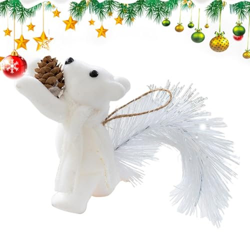 Imtrub Eichhörnchen-Weihnachtsschmuck, Eichhörnchen-Ornamente für den Weihnachtsbaum,Plüsch-Eichhörnchen mit Tannenzapfen - Winterornament, Tieranhänger für das Weihnachtsferienhaus