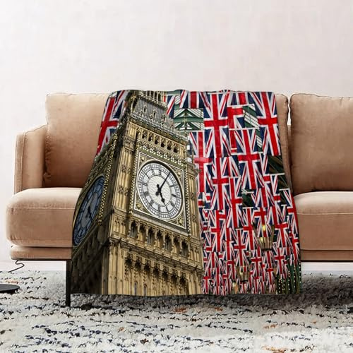 EOMKSE Kuscheldecke Flauschig Decke - weiche warme Fleecedecke 100x130cm als Decke Sofa,Union Jack-Flaggen und Big Ben,Wohndecke oder Couchdecke überwurf