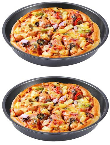 Teglia per Pizza, Teglia per Pizza Rotonda Nera da 23cm/9 Pollici Forno a Microonde Piatti da Forno Teglie Teglia da Forno (2 Pezzi)