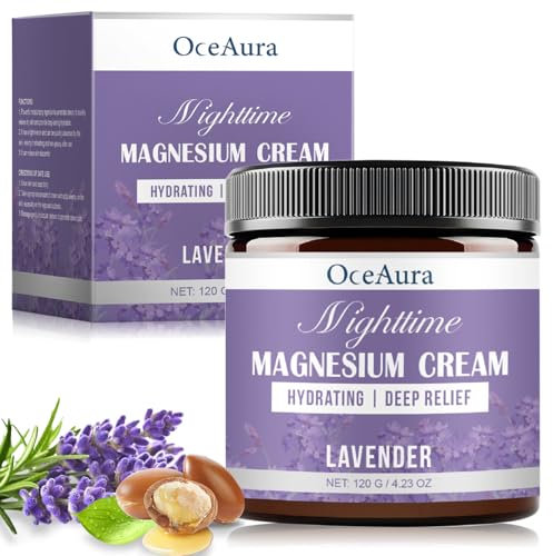 Magnesium Cream,120g Magnesium Sleep Cream,Muskelverspannungen lösen, Haut beruhigen, Feuchtigkeit spenden,Enthält Magnesium, Lavendel, Traubenkernöl, Sheabutter zur Ganzkörperanwendung (120g)