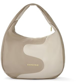 Expatrié Schultertasche Damen - Lina - Slouchy Hobo Bag Mittelgroß mit Reißverschluss - Zweifarbige Handtasche für Arbeit, Uni, Everyday - Veganes Leder