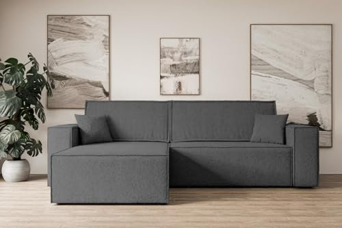 ALTDECOR Ecksofa mit Schlaffunktion und Bettkasten Corner Sofa Eckcouch Couch L-Form universal, Links/rechts angeordnet Schlafcouch Ausziehbar Wohnlandschaft Schlafsofa Celtic-XL - 277x143x83cm Grau