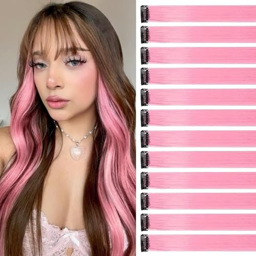 jooceebaby Rajout Cheveux Clip Naturel Extensions à Clipser 12 Pièces 55cm Rouge pastèque Fête Accessoire Cheveux Fille Extensions Capillaires Synthétiques Mèches De Cheveux Colorées