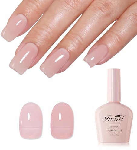 Imtiti Nude Jelly Gel Nail Polish, Sheer Translucent UV Gel Polish for Nail Art Soak off UV Led 10ML