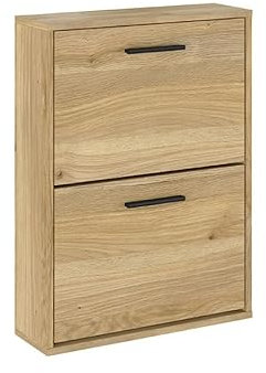 amuéblate online - Zapatero con 2 Puertas, Mueble para Zapatos Estrecho, Modelo Alaska, Acabado en Color Roble Miel, Medidas: 73 cm (Alto) x 54 cm (Ancho) x 18 cm (Fondo) Práctico y Funcional