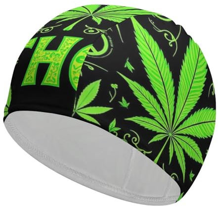 Bandera de Hoja de Hierba Verde (1) Gorro de natación de Alta Elasticidad para Adultos, Ajuste cómodo para Actividades de competición.