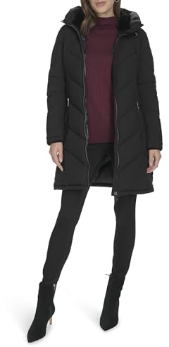 Calvin Klein Damen Long Puffer Coat With Diagonal Stitching And Faux Fur Hood Lining Parka (1er Pack)