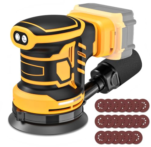 Levigatrice senza fili per batteria De-Walt 20 V, levigatrice orbitale casuale motore brushless da 12,7 cm con 6 velocità variabile 9700-19000 giri/min, 20 dischi abrasivi e collettore di polvere