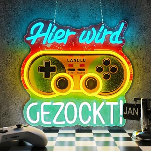 GGAQQ Hier Wird Gezockt Neon schild Gaming LED Neonlicht für Wanddeko | Hängeschild für Junge Mann Spielzimmer Wohnzimmer Gaming Zimmer