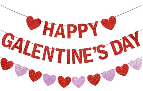 Happy Galentine's Day Girlande Banner Romantisches Rot Rosa Glitter Herz Galentine-Tag Deko Set Hängende Party Girlanden für Mädchen Damen Hochzeit Dating Verlobung Vorschlag (Typ 1)