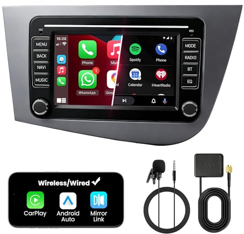 FLUXEONS Doppel DIN Autoradio mit Bildschirm für SEAT Leon (2005–2012), Wireless CarPlay & Android Auto, 7 Auto Radio Touch Display, 4GB+64GB, Bluetooth 5GHz WiFi DAB+ FM AUX GPS