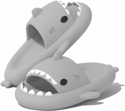 Mnking Ciabatte Squalo Estive Mare Open Toe Donna Uomo Ultra Morbide Antiscivolo Sandali Spiaggia Piscina a Punta Aperta Shark Slides Slippers Grigio Chiaro EU38-39
