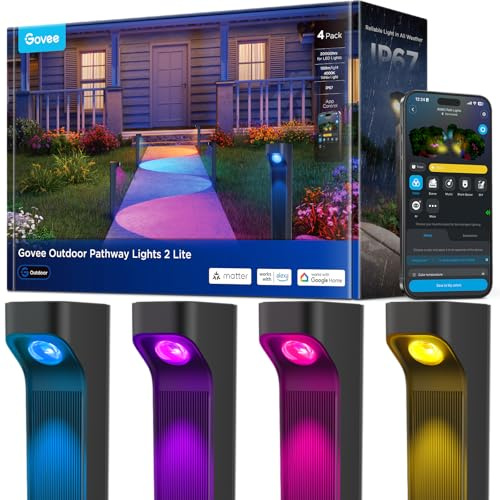Govee Wegeleuchten Außen 2 Lite RGBWIC, Smart Gartenbeleuchtung, IP67, 4pcs | Kompatibel mit Matter, Alexa & Google Assistant, 60+ Szenen, 16 Millionen Farbe, Outdoor Gartenleuchte für Gehweg,Hof,Garten