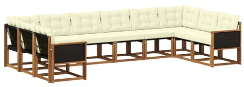 vidaXL Outdoor-Sofagarnitur mit Kissen 10 pcs Natur und Creme, Gartenmöbel, modernes Outdoor-Sofa, bequemes Lounge-Set für Ihre Terrasse, robust und stylisch